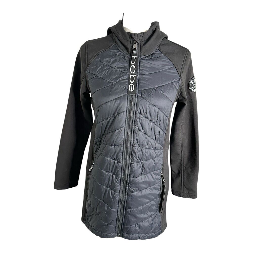 Bebe Sport Women's Quilted Puffer Black Fleece Jacket 74299‎ Size Small